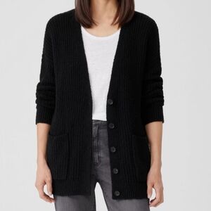 Eileen Fisher Organic Cotton Cashmere Fluff Boxy Fit Long Length VNeck Cardigan